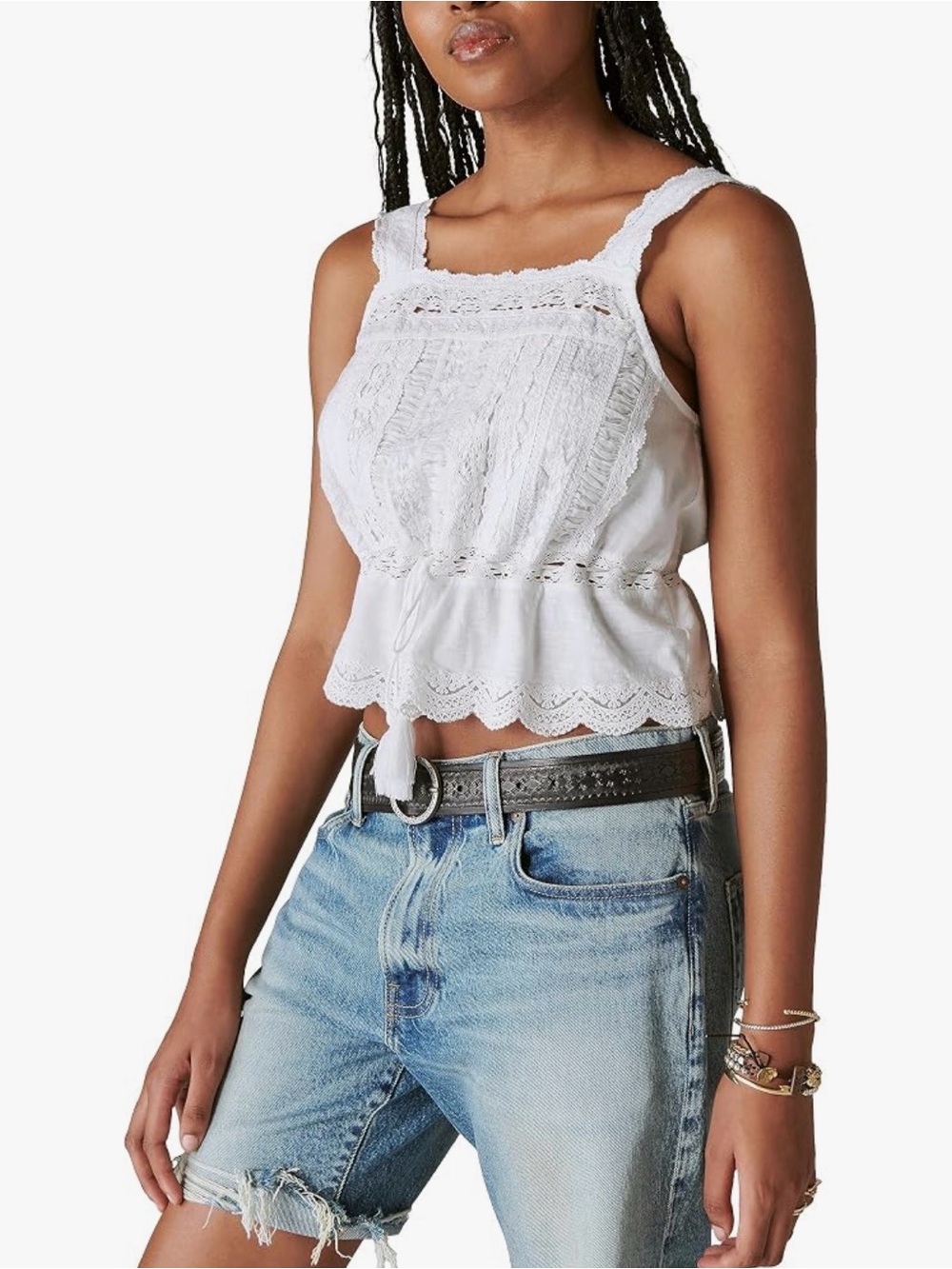 LUCKY BRAND Embroidered Lace Bubble Tank in Off-White Size XL